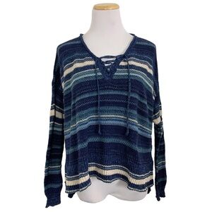 Ralph Lauren Denim & Supply Striped Women's S Blue Pullover Sweater Top Lace Up